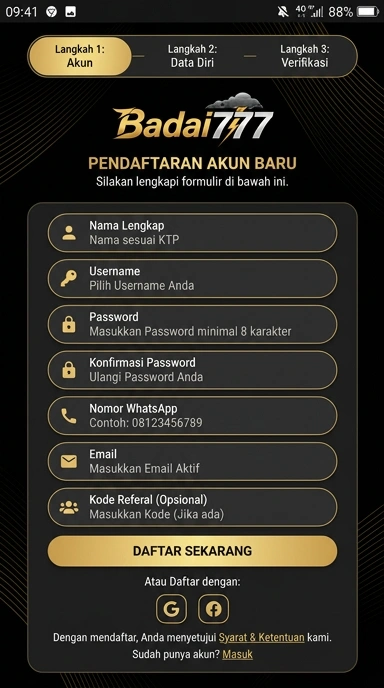 Panduan Registrasi Akun Baru Badai777